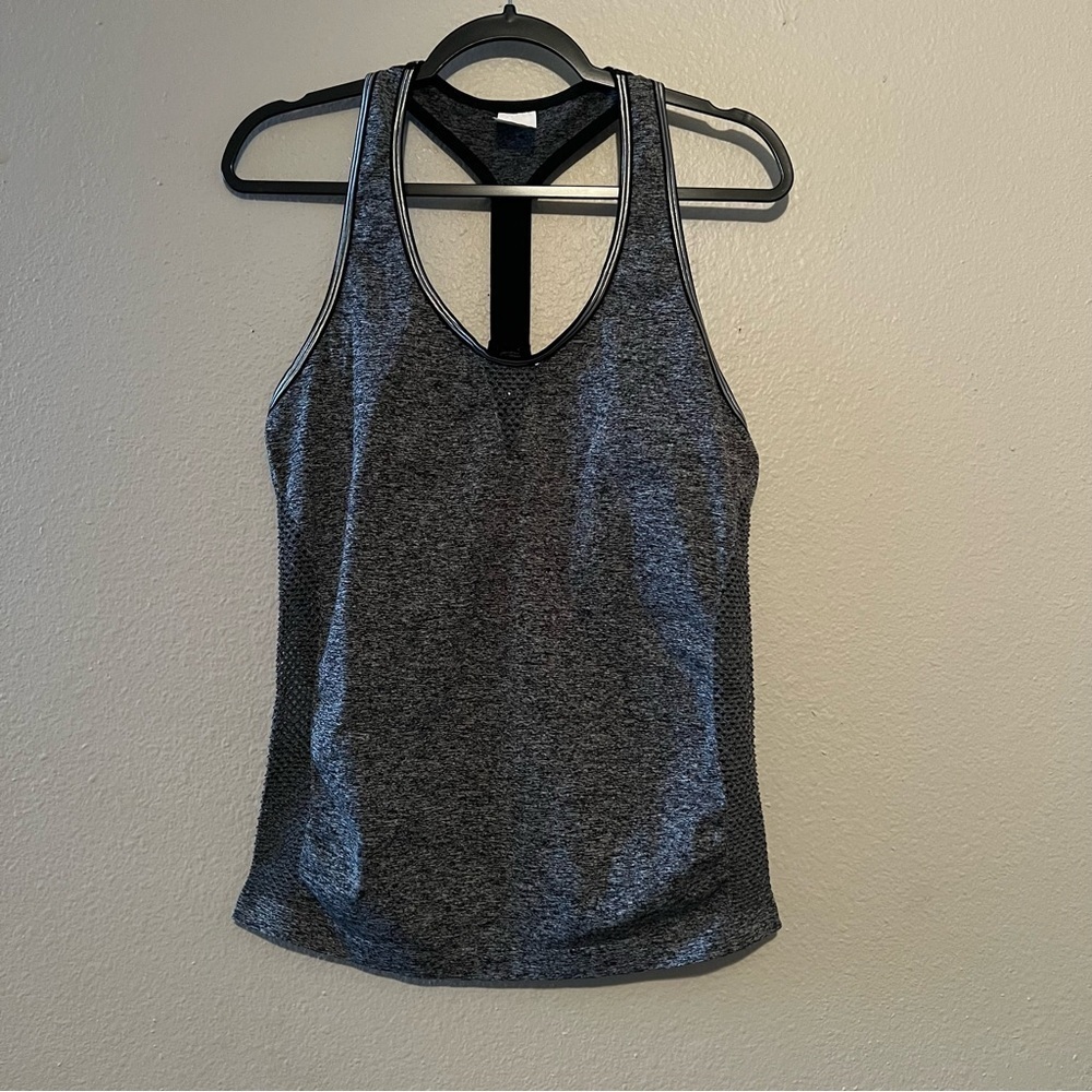 BEBE Heathered Gray / Black Tank Top, Sleeveles.  Size Women's Large  Racerback